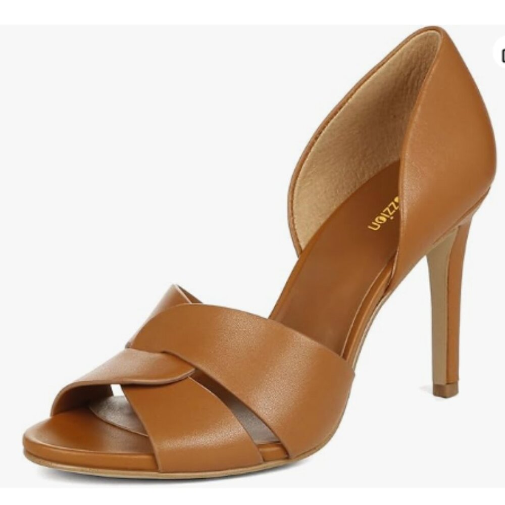 Pazzion Brown Sexy Open Toe High Heeled D'Orsay Pumps Slip On Sandals
